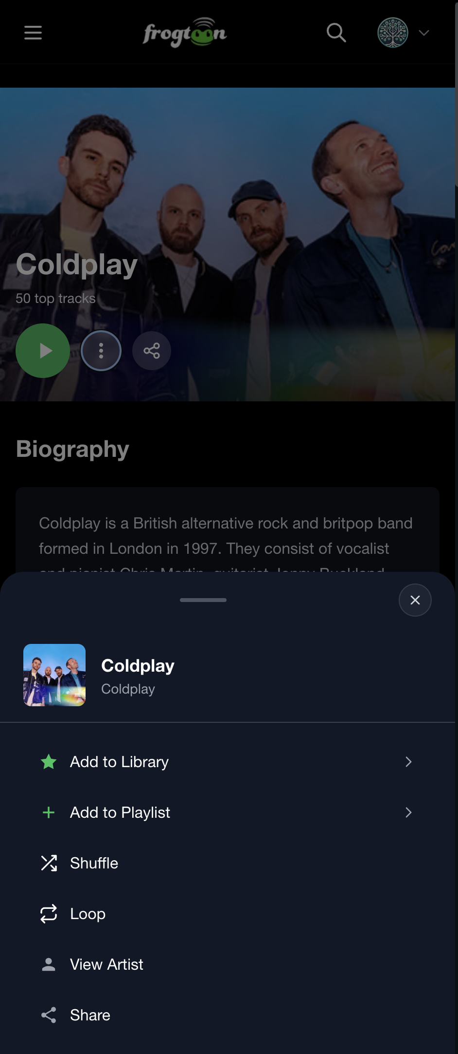 Saving options on Frogtoon mobile